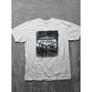 Las Vegas T-Shirt Adult Large White Tee Welcome Sign Graphic Nevada Souvenir